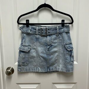 Women's Y2K Denim Cargo Skirt with‎ Denim Double Belt Trendy Summer Style